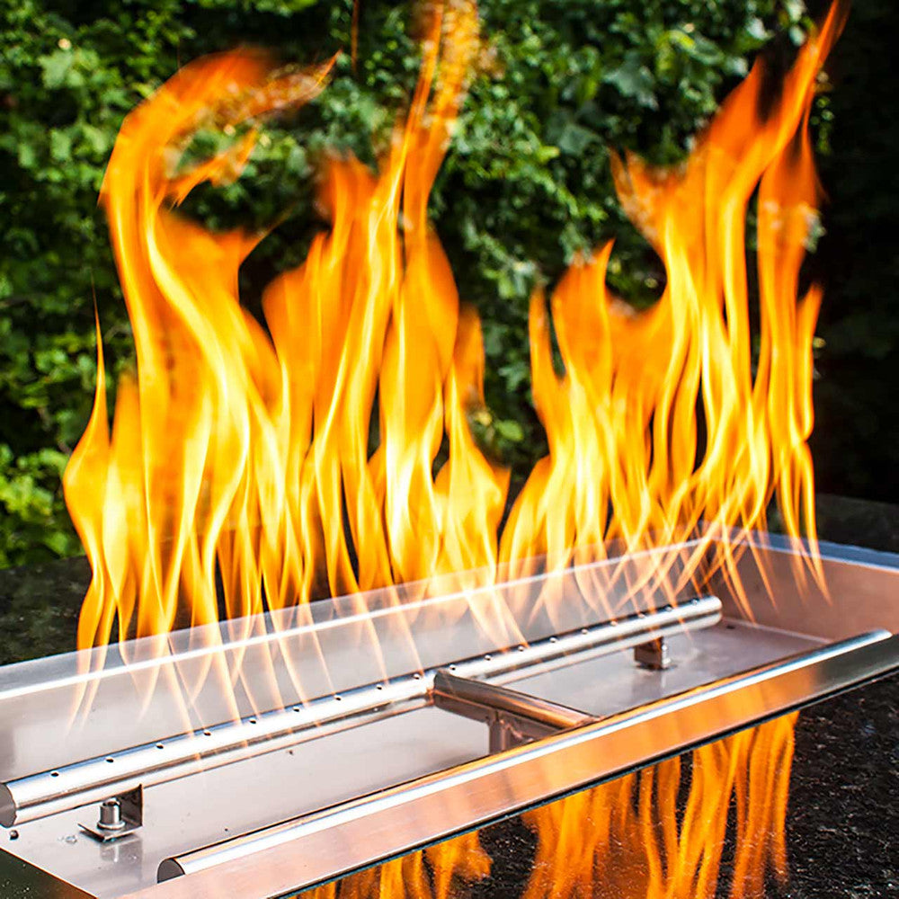 How high can the flames of our rectangular fire pit burner get?