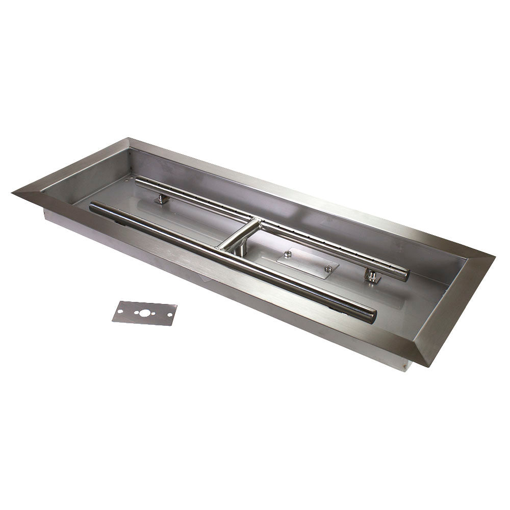 24" x 8" Rectangular Fire Pit Burner w/ Pan, Stainless Steel