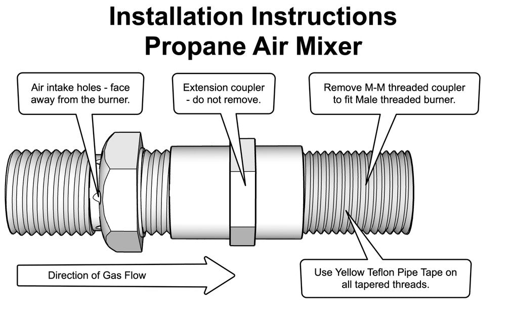 LP Propane Gas Air Mixer Valve, 1/2", Solid Brass, 300K BTU