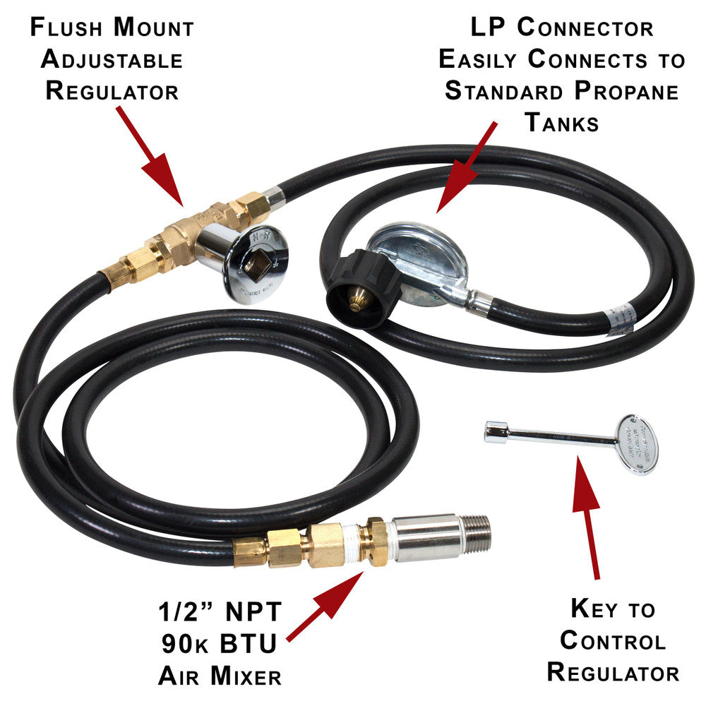The parts of a propane Connection kit for fire pits
