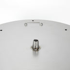 The underside and input of a 19" Round Stainless steel fire pit burner pan