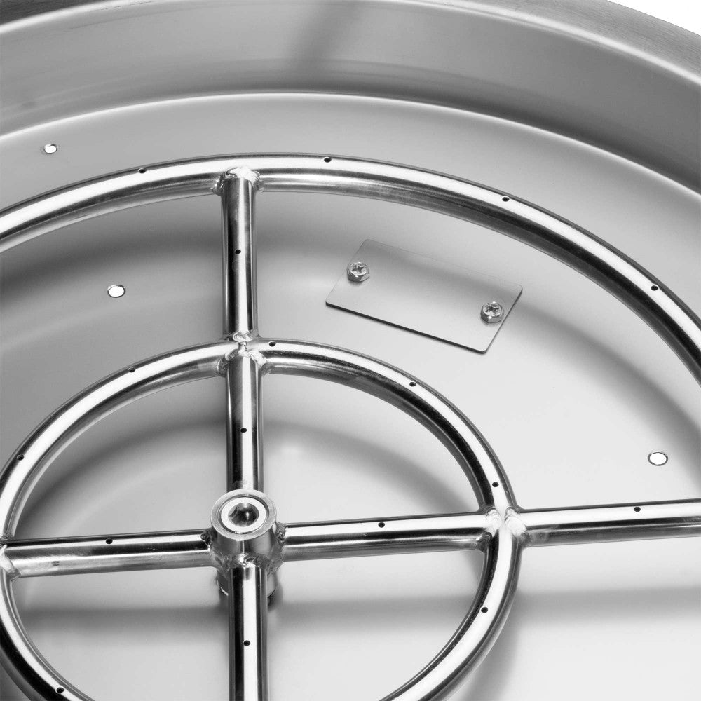 The 25" round drop in burner pan includes an optional mounting plate for spark igniters.