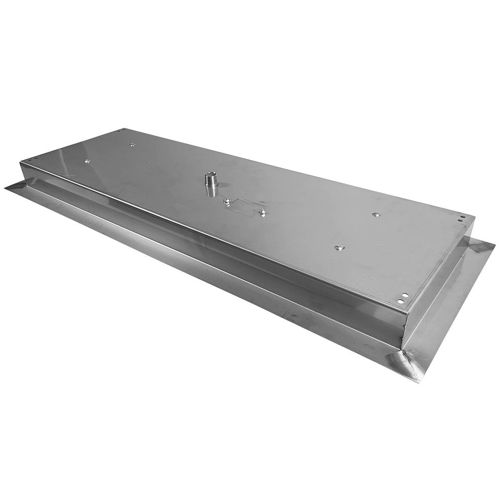 Bottom view of our Drop In H-Burner Pan. 30 in. x 10 in. in stainless steel.