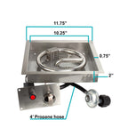 Measurements of the 10" Square CSA Certified Propane fire pit kit