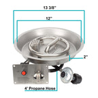 Measurements of a 12" round CSA certified propane fire pit kit