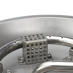 Ignition cage for the thermocouple and spark igniter of a CSA Certified propane fire pit. 