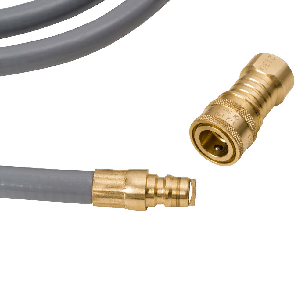 Conversion kit features a quick connect for the end of the hose connecting to the gas source