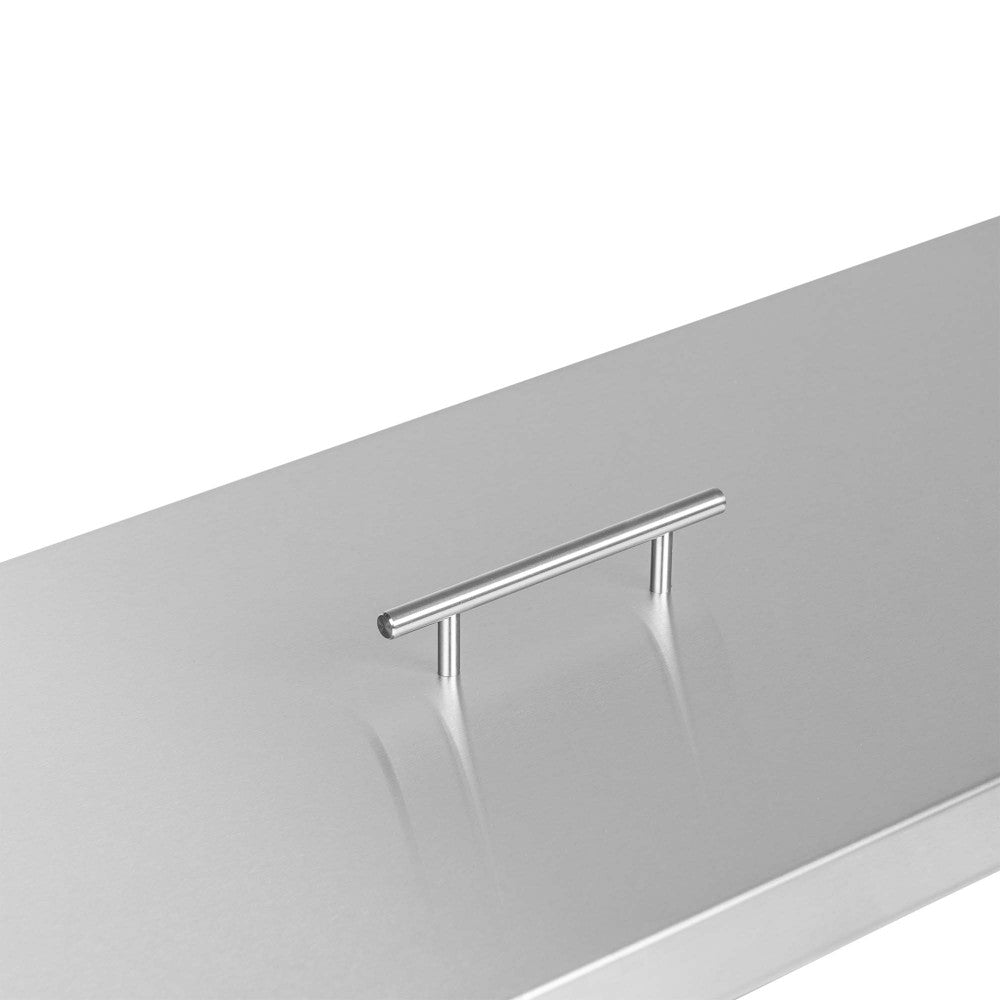 Fire Pit Cover for 36" x 12" Rectangular Burner Pan, Stainless Steel, Wrapped Edge (39" x 15" x 1.5")