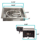 Measurements of our 10" Square Propane Remote Control Burner kit