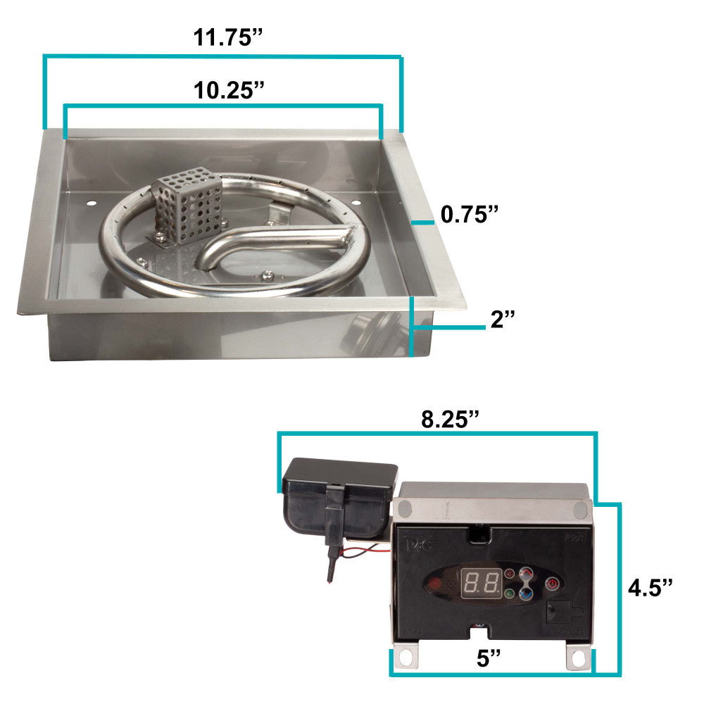 Measurements of our 10" Square Propane Remote Control Burner kit