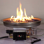Flames from a natural gas powered 19" round remote control fire pit kit