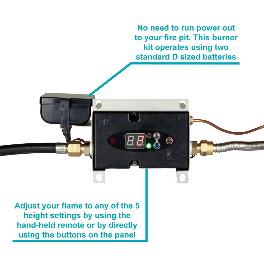 Propane Control panel on a 24" x 8" remote control fire pit kit
