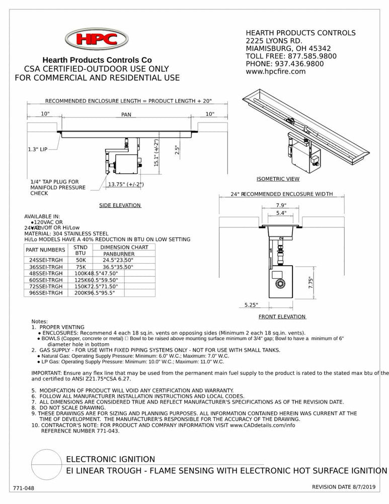 Spec Sheet for HPC Fire Linear Remote Start Burners