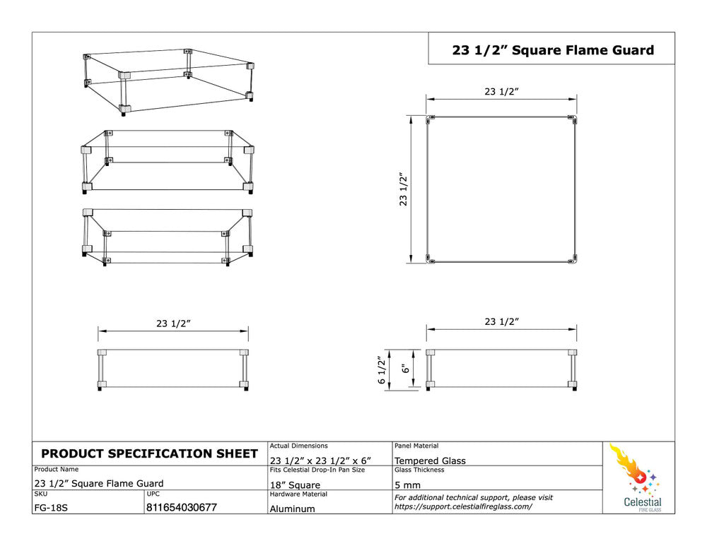 Specifications of Flame Guard for 18" Square Flame Guard