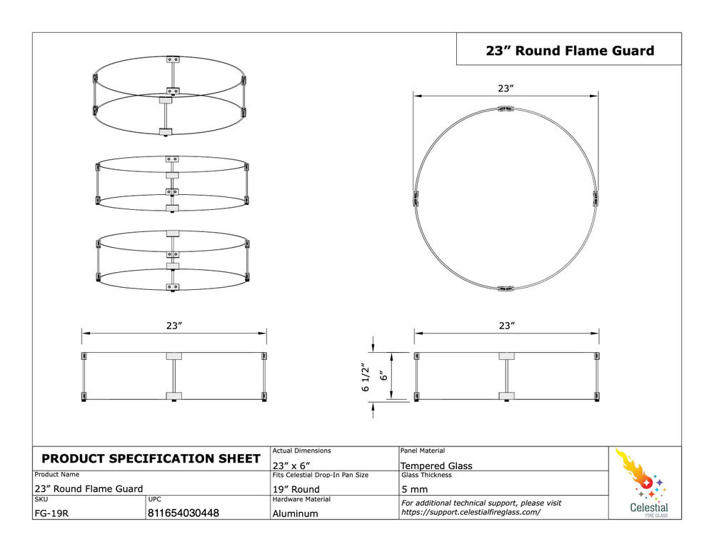 Specifications of Flame Guard for 19" Round Fire Pit