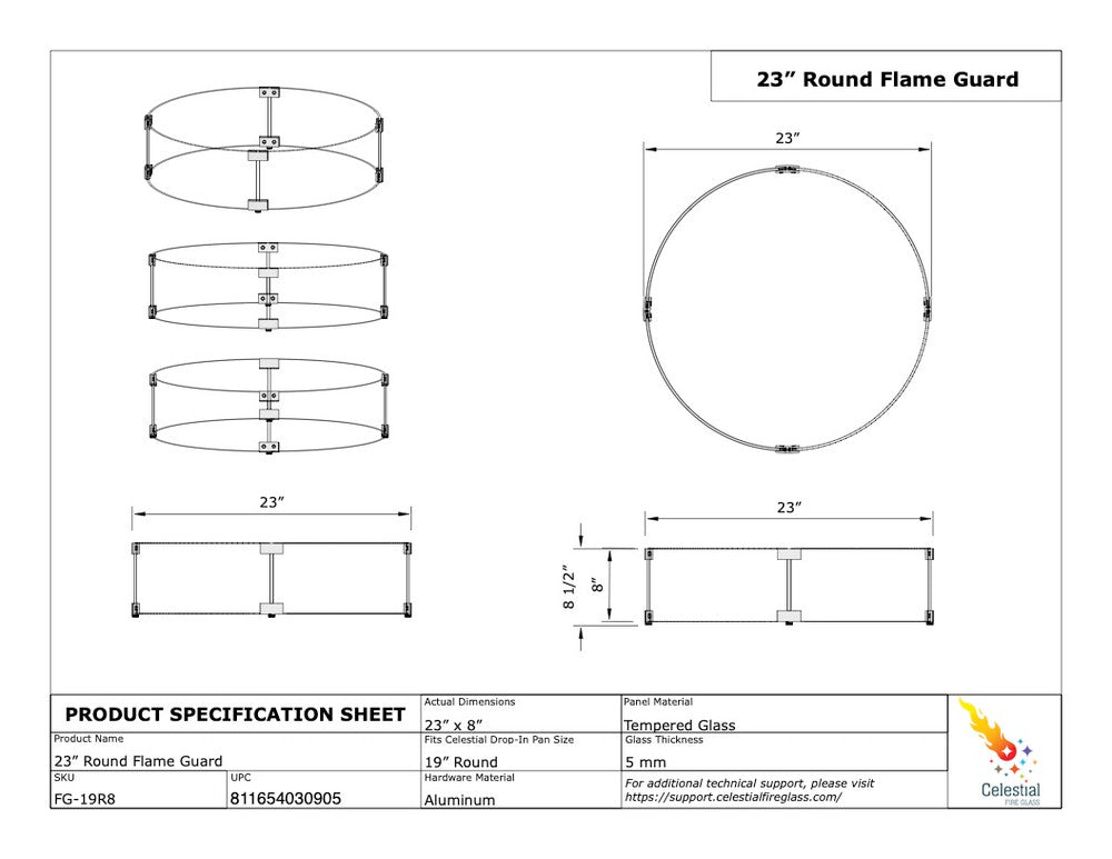Spec Sheet for the 23" x 8" Flame Guard