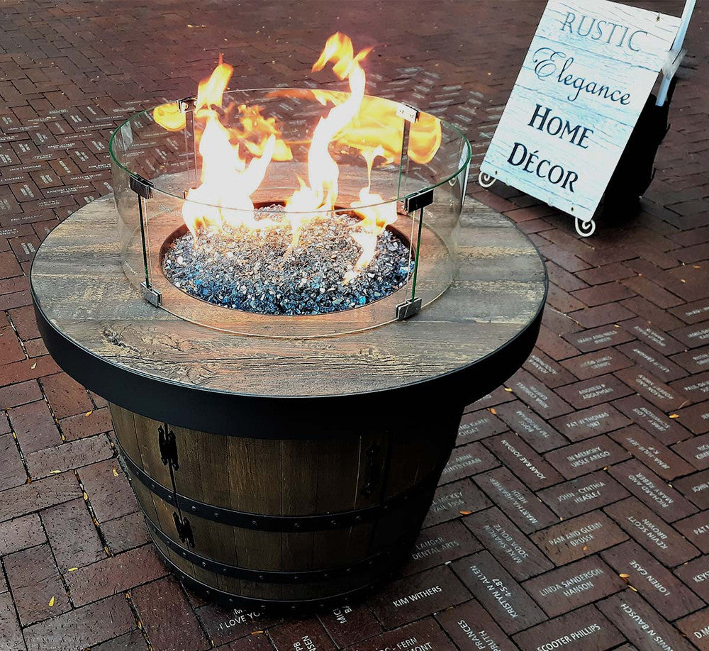 Fire Pit Wind Guard on wine barrel Fire pit