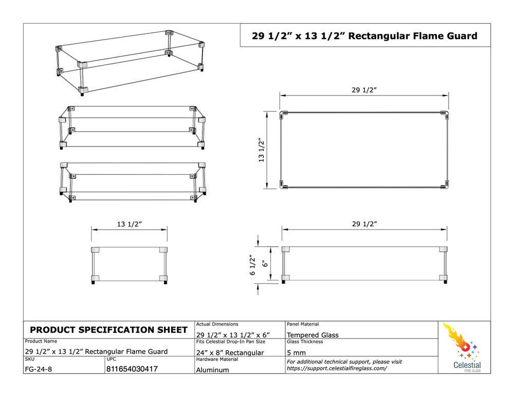 Specifications of Flame Guard for 24" x 8" Fire Pit