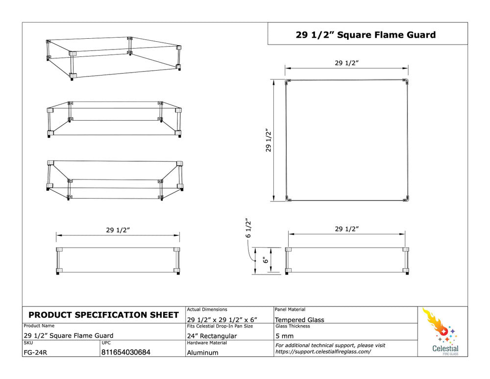 Specifications of Flame Guard for 24" Square Fire Pit