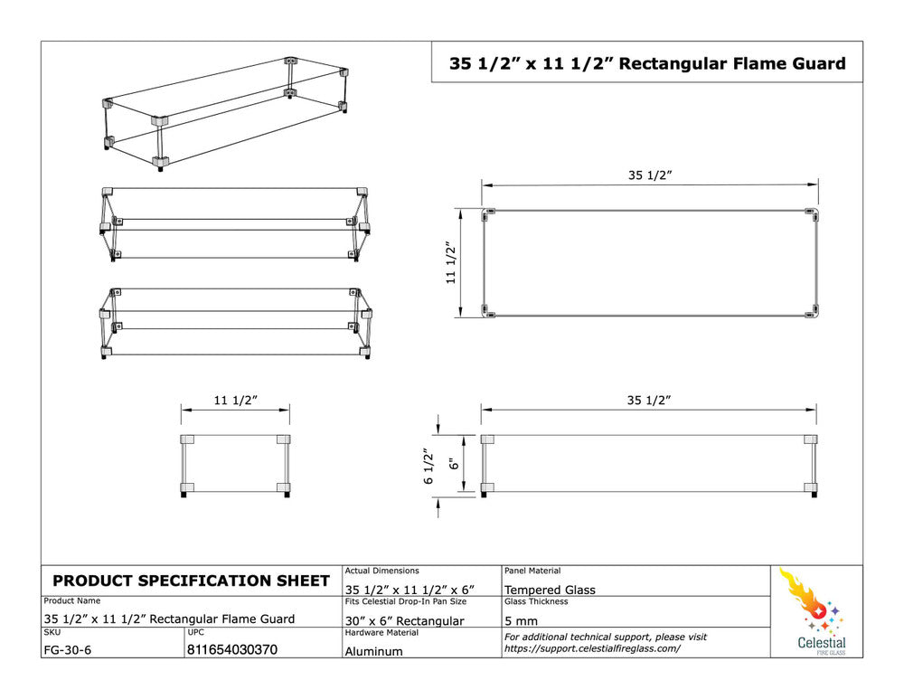 Specifications of Flame Guard for 30" x 6" Fire Pit
