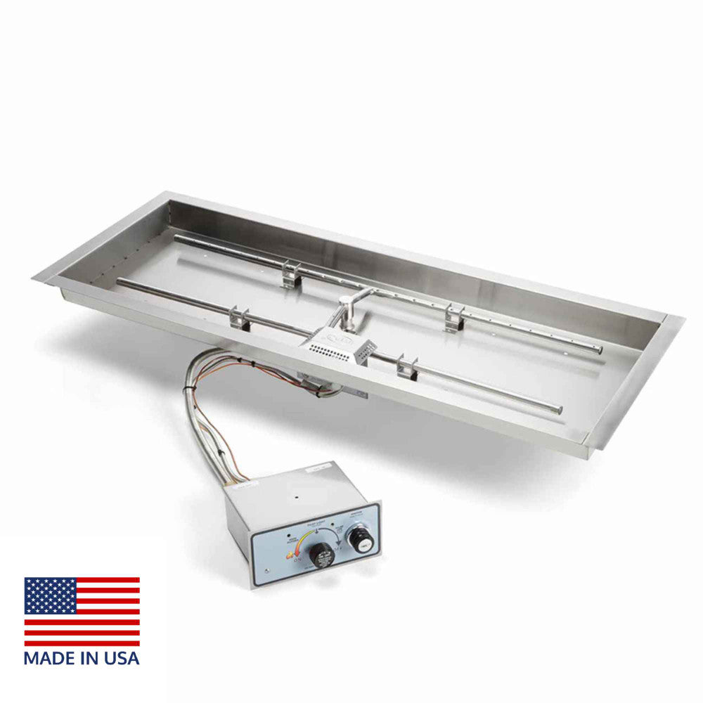 HPC Fire Rectangular Drop-In Fire Pit Burner Kit with Push Button Ignition
