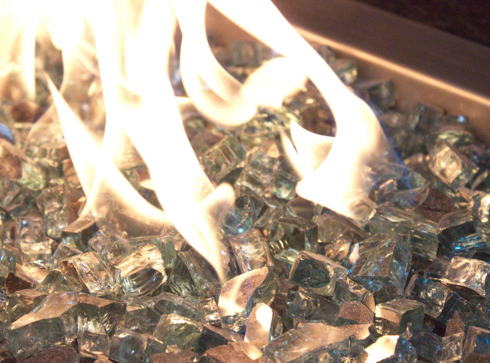 Europa Blue Reflective fire glass in a fire pit