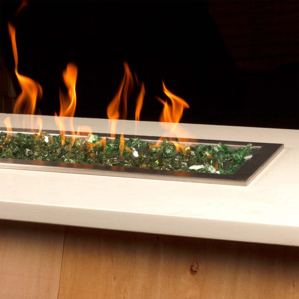 Green Fire glass in a propane fire table