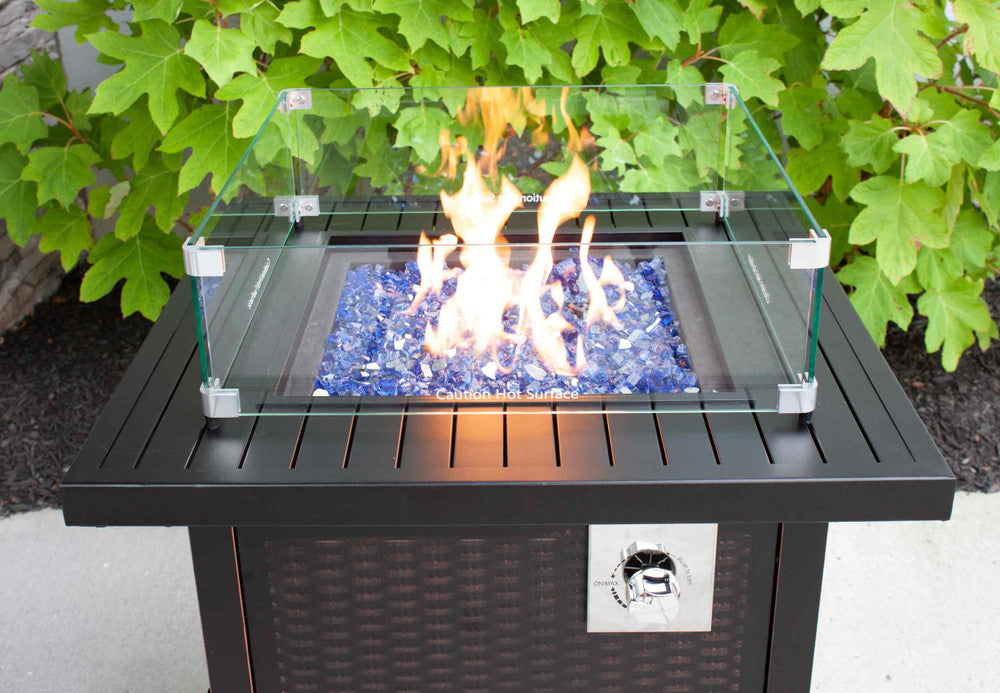 Our 20.5" Square Flame Guard on a 28" Outdoor Fire table