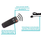 Remote and sensor of a 10" square remote fire pit burner kit for propane. 