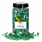 10 lb. Jar of Terrestrial Green 1/2" Tempered Reflective Fire Glass. Green fire glass for fire pit.