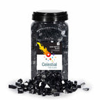 10 pound jar of half inch Onyx Black Reflective Tempered Fire Glass
