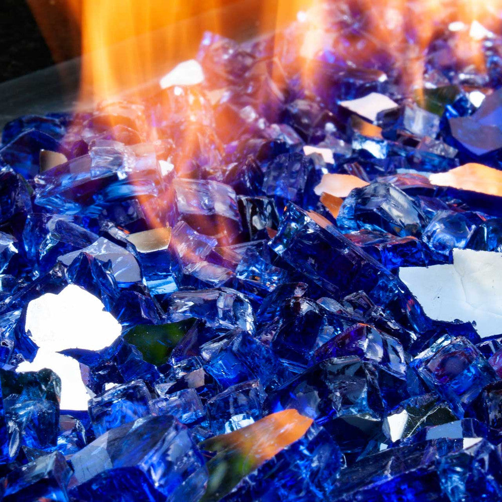 Close up of azure abyss blue fire glass pieces