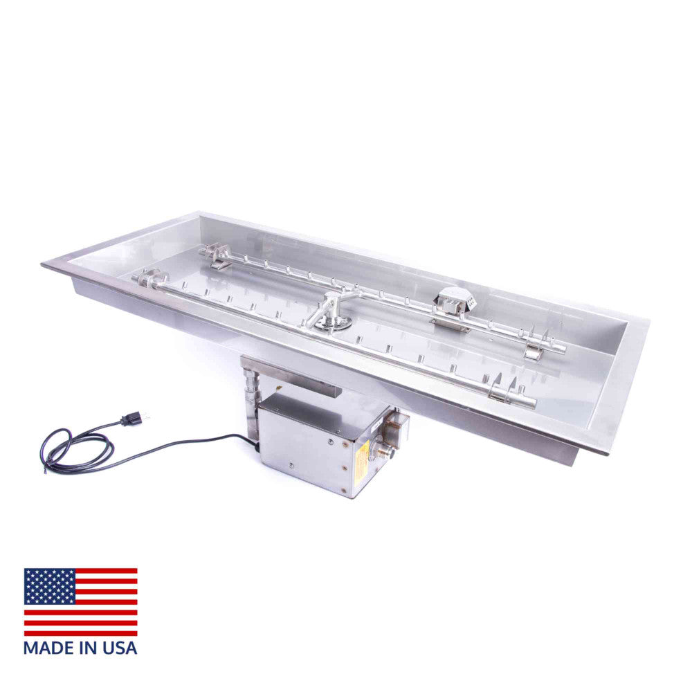 HPC Fire Rectangular Drop-In Fire Pit Torpedo Burner Kit with Push Button Ignition
