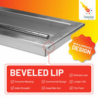 The features of the 18" x 6" pan's beveled lip