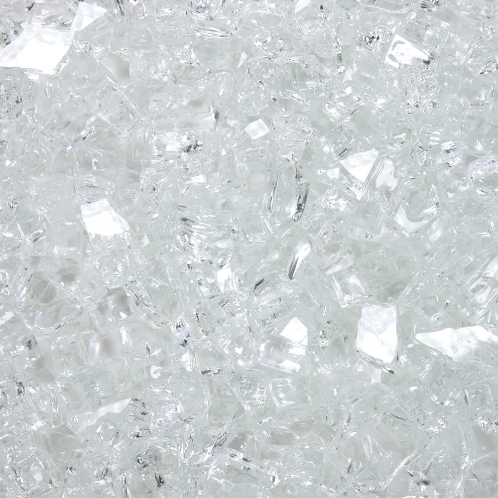 Swatch of Crystal Clear Tempered Fire Glass pieces