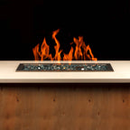Propane fire table with turquoise fire glass