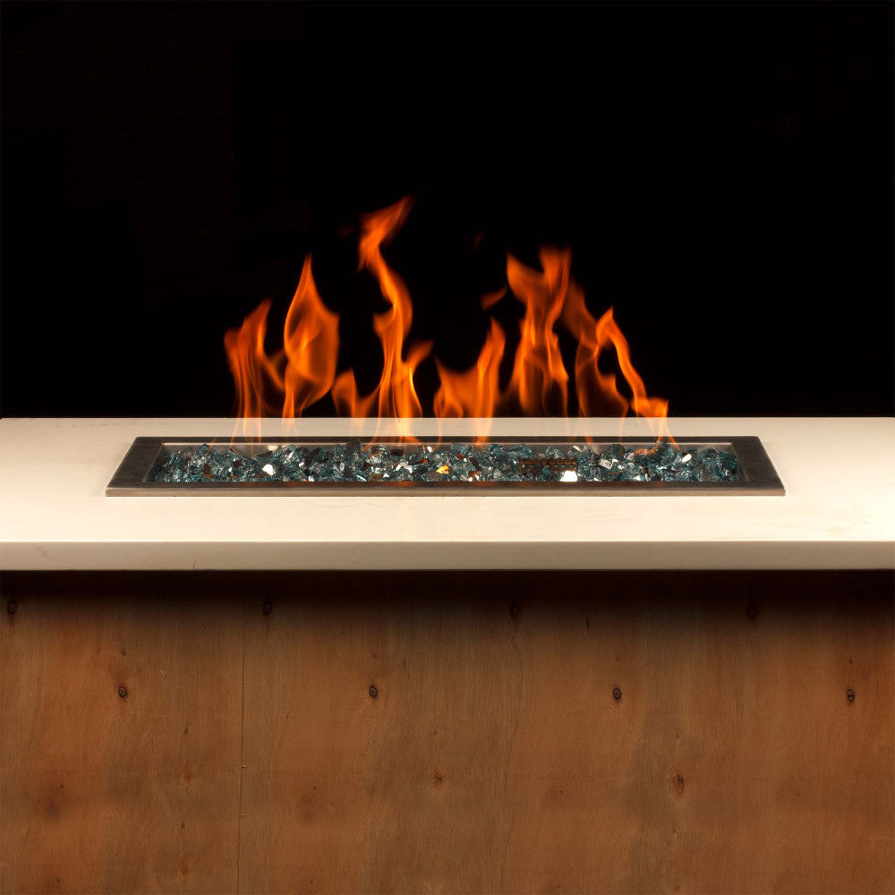 Propane fire table with turquoise fire glass