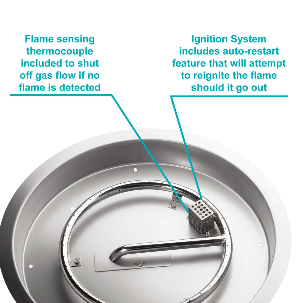 The features of the ignition system on our propane 19" round remote control fire pit.
